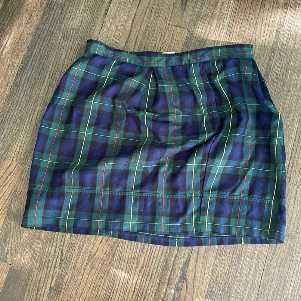 Lands End Plaid Skirt 16 EUC Blue Green